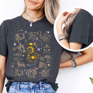 Chemise constellation, t-shirt zodiaque céleste, sweat-shirt graphique Dark Academia, t-shirt de sorcière bohème, cadeau pour amateur d'astrologie pour elle, carte des étoiles