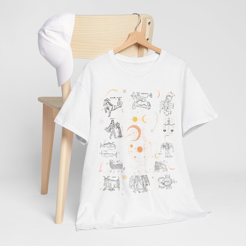 Celestial Zodiac T-Shirt: Constellation Shirt, Dark Academia Astrology Star Map Tee T-Shirt White