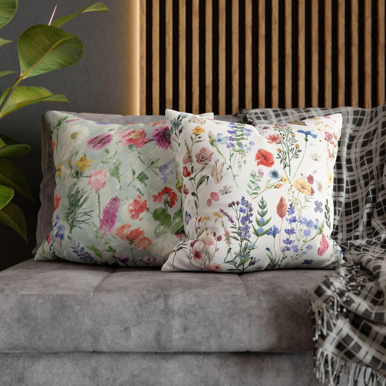 Wildflower Pillow Cover: Spring Floral Accent Cushion, Boho Cottage Decor image 4