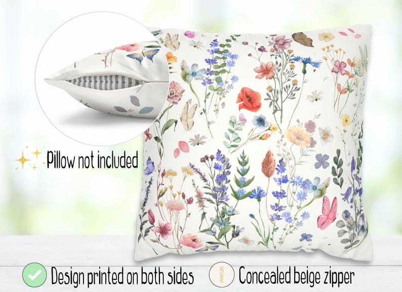 Wildflower Pillow Cover: Spring Floral Accent Cushion, Boho Cottage Decor Wildflower A