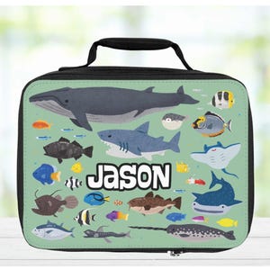 Fisch Lunchbox für Kinder, Personalisierte Meerestier Lunchbox, Geschenk für Angelliebhaber für Jungen oder Sohn, Benutzerdefinierte Wal isolierte Einkaufstasche, Ozeanthema
