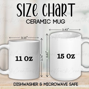 Mug Size Chart Mockups weiße Keramikkaffeetasse, Mock Sizing Info-Karte für Printify Tassen, Messung für 11 oz 15 oz, digitaler Download JPG