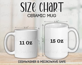 Mug size Chart Mockups White Ceramic Coffee Cup, Mock Sizing Info Card for Printify Mugs, Measurement for 11 oz 15 oz, Digital Download JPG