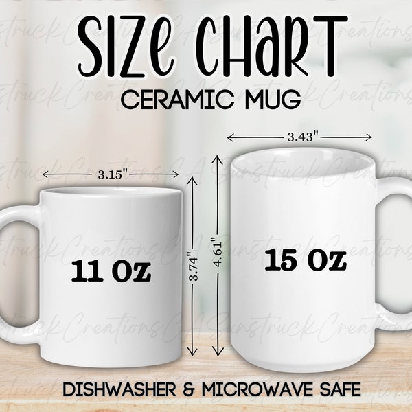 Mug size Chart Mockups White Ceramic Coffee Cup, Mock Sizing Info Card for Printify Mugs, Measurement for 11 oz 15 oz, Digital Download JPG