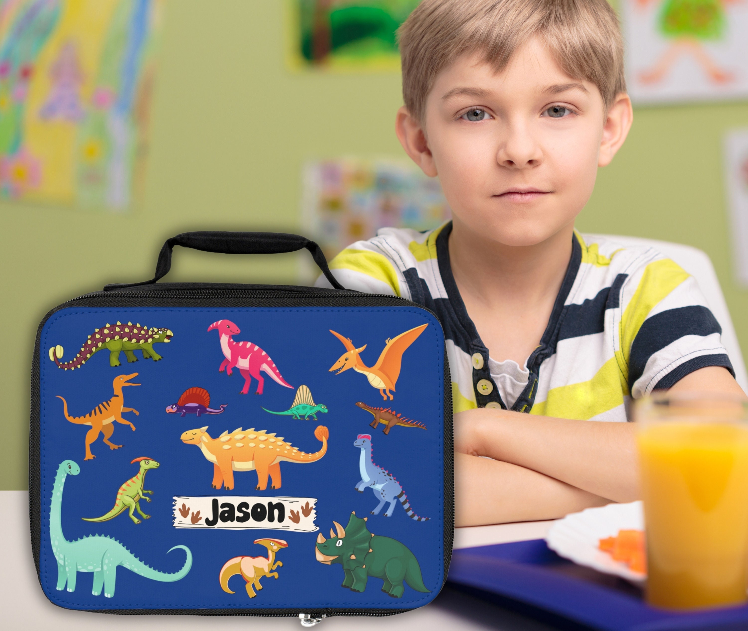 RUVALINO Dinosaur Themed Bento Lunch Box, Plastic, 5 Compartments, 12L x  9W x 6H