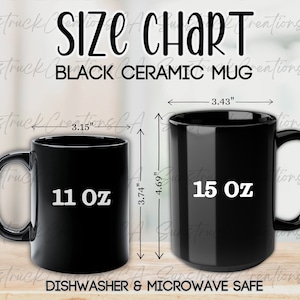 Zwarte mok Maattabel Keramische mok Maattabel 11 oz. 15 oz. Glanzend zwarte mok Maattabel Digitale download JPG-AFBEELDING Mok meting Mock-up