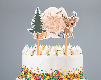 PRINTABLE Woodland Cake Topper Birthday Baby Shower DIY Instant Download Enchanted Forest decor
