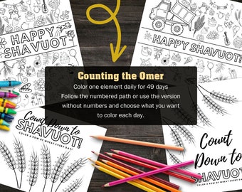 Printable Counting the Omer Coloring Sheets, Count down to Shavuot, Passover Activity