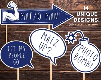 Printable Photo Booth Props for Passover, Pesach Party Seder Celebration Supplies, Funny Passover Party Prop Kit 14 Designs