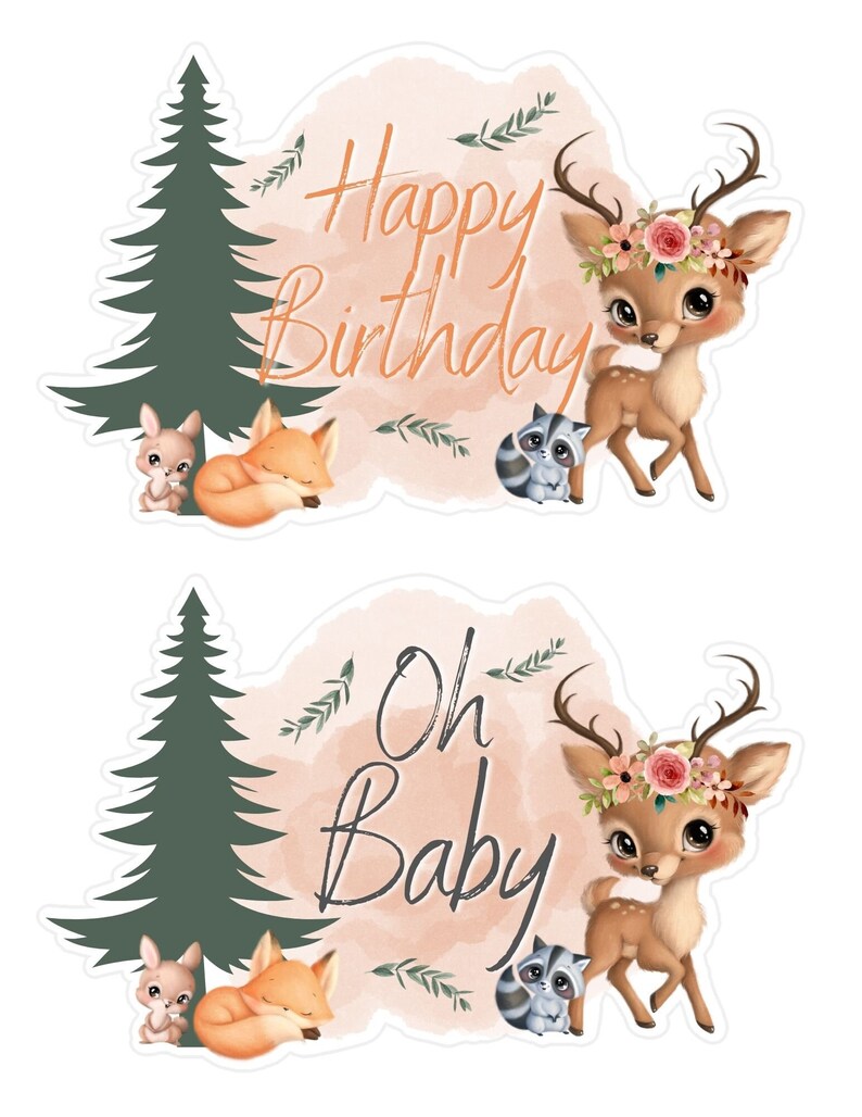 PRINTABLE Woodland Cake Topper Birthday Baby Shower DIY Instant ...