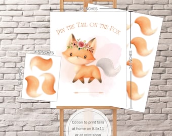 Pin the Tail on the Fox Birthday Party Game Instant Download, Woodland Enchanted Forest decorations, DIY game printables