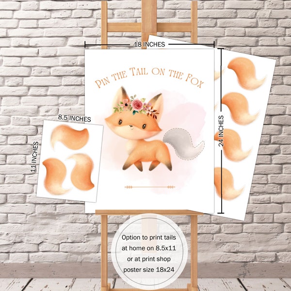 Pin the Tail on the Fox Birthday Party Game Instant Download, Woodland Enchanted Forest decorations, DIY game printables