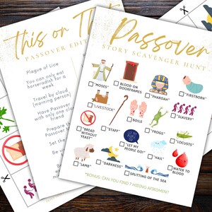 Printable Passover Three Game Bundle, Scavenger hunt, This or That, Memory Game, Pesach Activities, Passover for Children