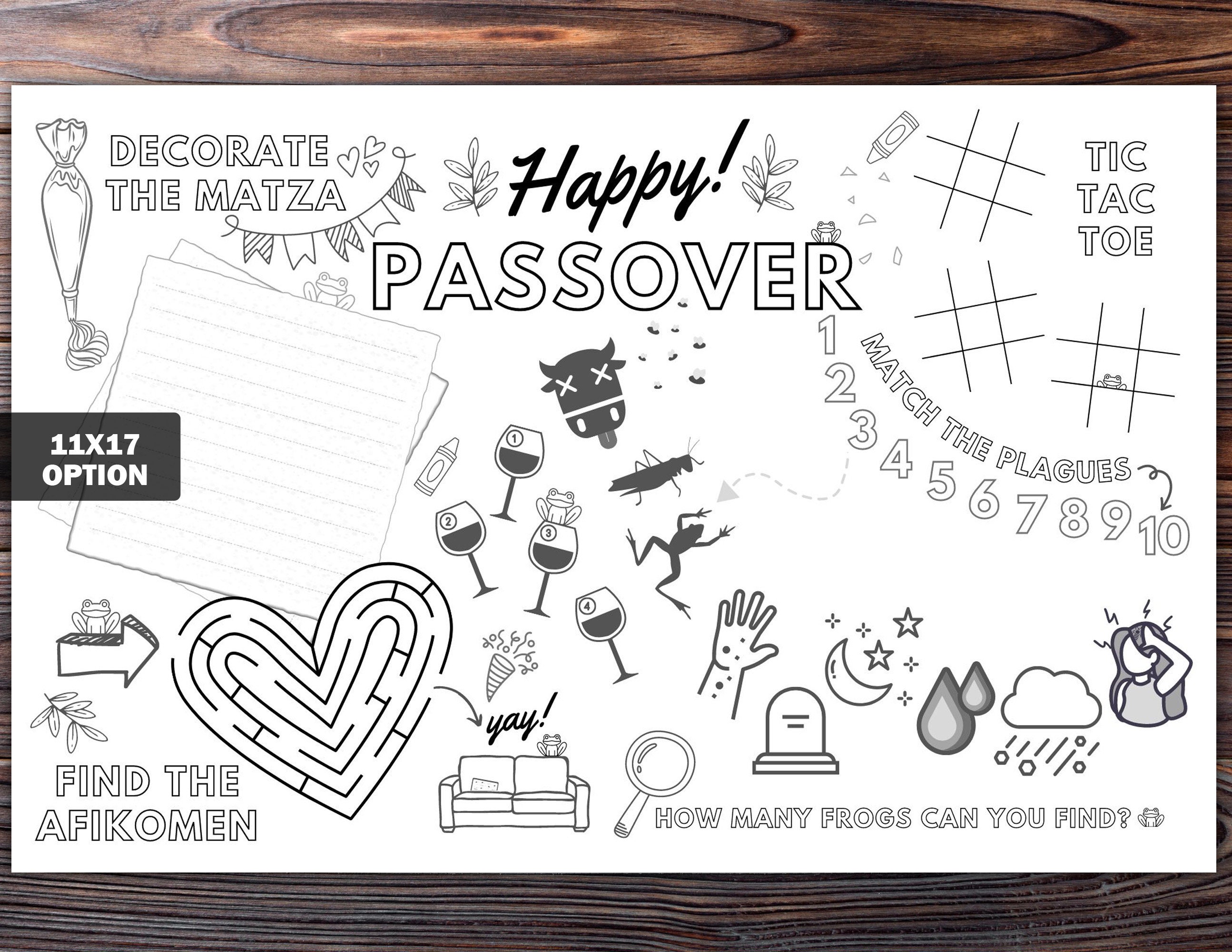 Printable Passover Placemats 2 Sizes, Coloring Game Table Decoration ...