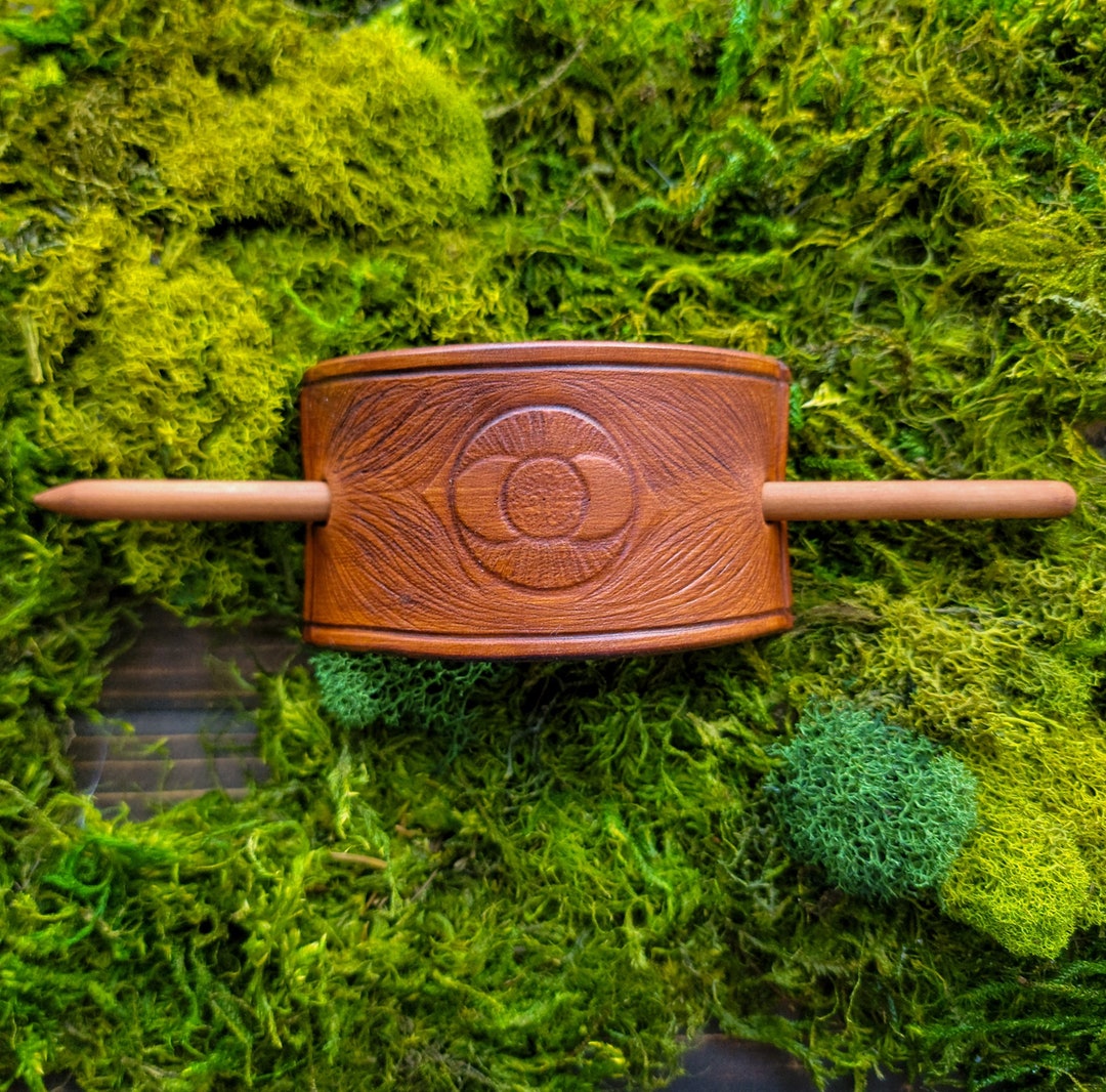 Leather Stick Barrette Hair Slide Tooled Ponytail Holder Etsy