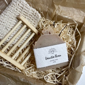 Vanilla Bean Soap Gift Box / Natural Soap Bar & Soap Dish / Plastic Free Packaging / Cold Process Soap