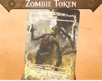 MTG Zombie Token, Handmade and Gold Embossed with AI-free Original Artwork