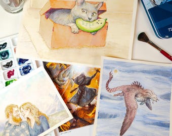 Benutzerdefinierte Fantasy Illustration | Keine KI, Aquarell & Tusche oder Digital Art | Persönliches Porträt, Charakter, Tierporträt