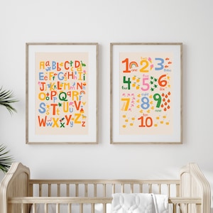 Alphabet & Numbers Nursery Prints: Primary Colors Wall Art (Digital Download)