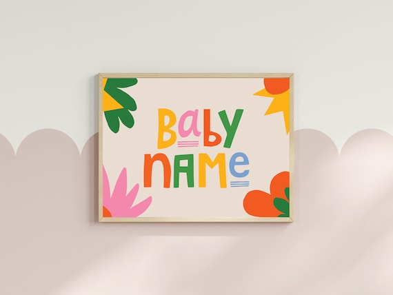 Custom Kids Name Print | Colourful Typography Nursery Decor | Modern Playroom Wall Art | Personalised Baby Poster