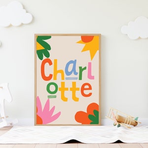 Impression nom de Charlotte pour chambre de bébé • Art mural de chambre d'enfants • Art mural de chambre d'enfant • Art mural de couleurs primaires • Impression de prénom de bébé • Art mural imprimable •