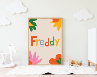 Freddy Name Nursery Print • Kids Bedroom Wall Art • Nursery Wall Art • Primary Color Wall Art • Baby Name Print • Printable Wall Art •