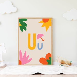 Letter U Nursery Print: Kids Initial Wall Art (Digital Download)