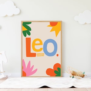 Leo Name Nursery Print • Kids Bedroom Wall Art • Nursery Wall Art • Primary Color Wall Art • Baby Name Print • Printable Wall Art •