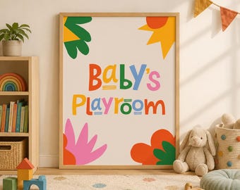 Custom Playroom Name Print | Retro Kids Room Wall Art | Personalized Nursery Decor | Colorful Playroom Poster | Digital Download