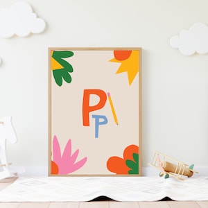Letter P Nursery Print: Colorful Initial Wall Art (Digital Download)