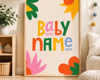 Impresión de nombre personalizada / Decoración infantil con tipografía colorida (Descarga digital)