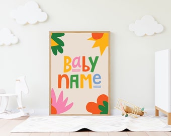 Custom Baby Name Print • Name Nursery Print • Kids Name Print Kids Bedroom • Custom Name Print • Primary Color Wall Art • Printable Wall Art