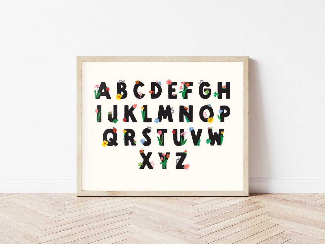 Flower Alphabet Poster Printable Educational Wall Art Etsy