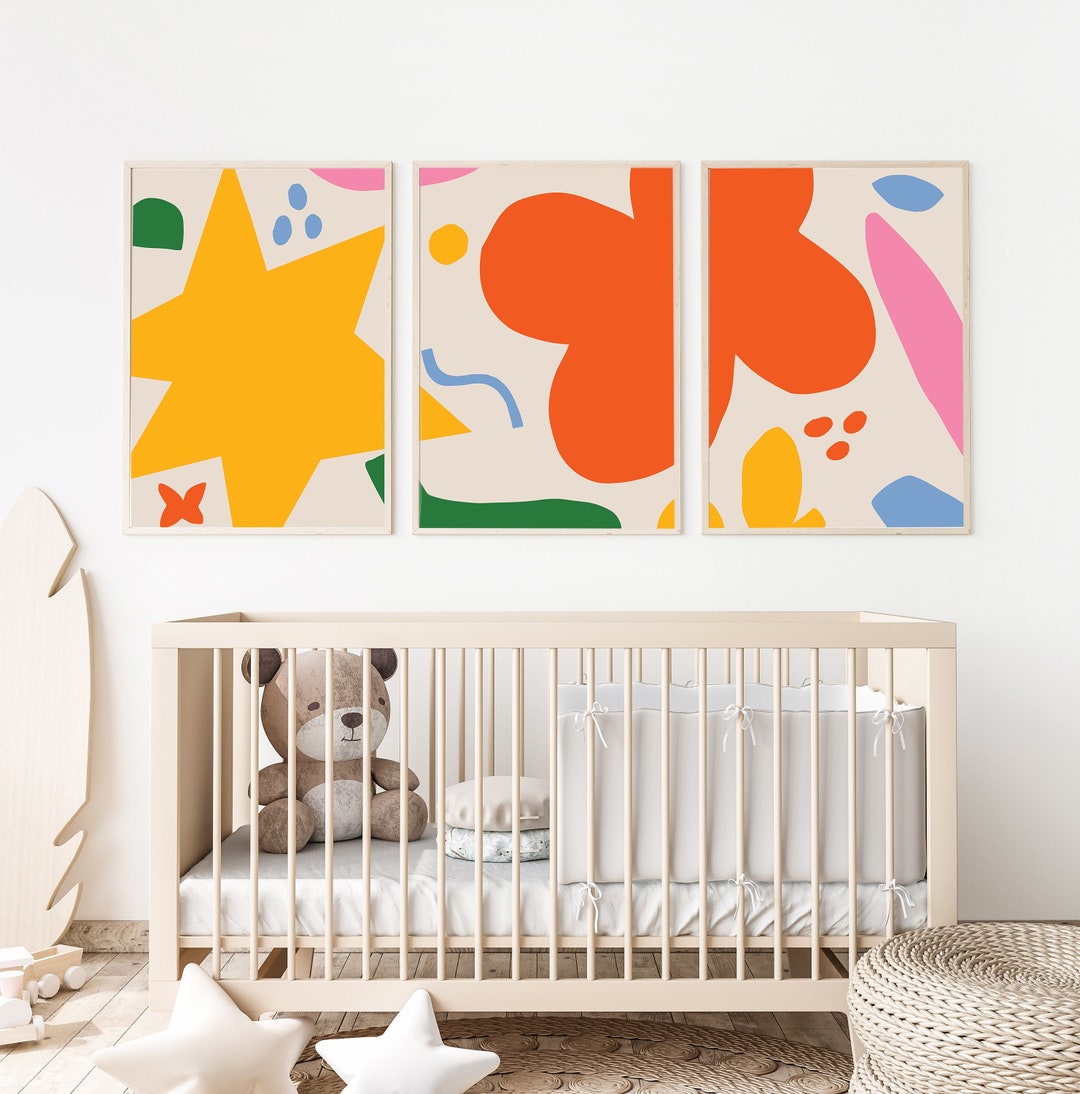 Abstract Shapes Set of 3 Nursery Prints • Kids Bedroom Wall Art