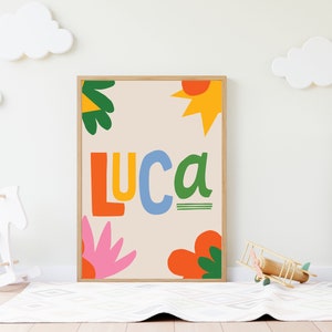 Impression de chambre de bébé Luca Name : décoration colorée pour chambre d&#39;enfants (téléchargement numérique)