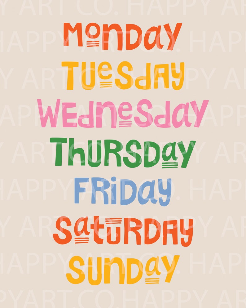 Rainbow Days of the Week Poster Printable Educational Wall - Etsy