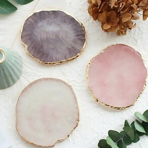 Round Resin Tray,Agate Coaster 3-4 in ,Modern Candle Holder Tray Home Decor
