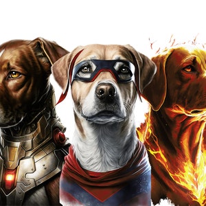 Superhero Dogs Clipart Bundle, Watercolor Art, Human Animal PNG, Digital Bulldog Dressed as Person Realistic Dog Super Hero Dog Wearing Cape image 6