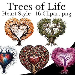 Pacote de clipart da árvore da vida do coração, aquarela PNG, fundo transparente da arte da árvore da vida do amor, raízes da árvore genealógica, uso comercial gratuito