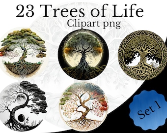 Tree of Life Clipart Bundle 1, Watercolor PNG, Tree of Life Art, Transparent Background, Tree of Life Element, Tree of Life PNG, Family Tree