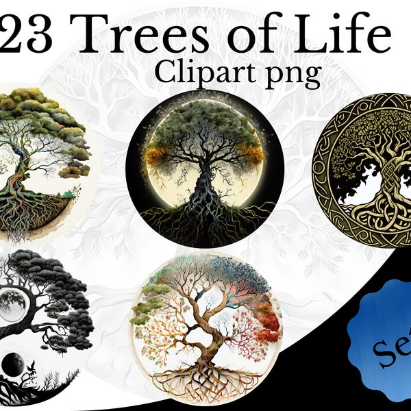 Tree of Life Clipart Bundle 1, Watercolor PNG, Tree of Life Art, Transparent Background, Tree of Life Element, Tree of Life PNG, Family Tree