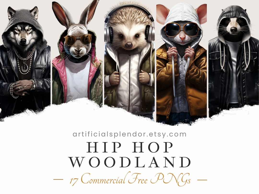Hip Hop Woodland Animal Clipart Bundle Watercolor Forest Animal Art PNG ...