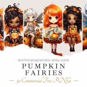 Clipart de Hada Calabaza: Chicas con Linternas de Halloween (PNG)