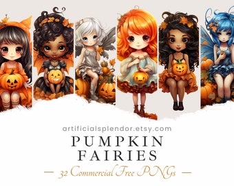 Pumpkin Fairy Clipart: Halloween Jack-o-Lantern Girls (PNG)