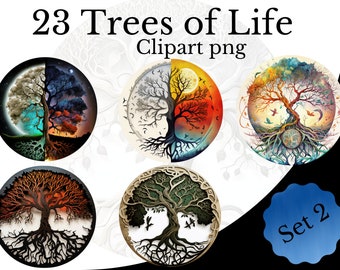 Drzewo Życia Clipart Bundle 2, Akwarela PNG, Sztuka Drzewa Życia, Przezroczyste Tło, Element Drzewa Życia, Drzewo Życia PNG, Drzewo Genealogiczne