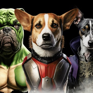 Superhero Dogs Clipart Bundle, Watercolor Art, Human Animal PNG, Digital Bulldog Dressed as Person Realistic Dog Super Hero Dog Wearing Cape image 9