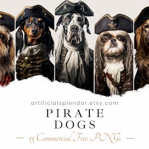 Piraat hond clipart bundel, aquarel kunst, mens dier PNG, digitaal dier verkleed als persoon realistische hond kunst fancy hond Buccaneer kapitein