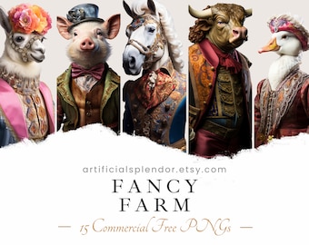 Fancy Farm Animal Clipart: Watercolor PNG Bundle (Digital Download)