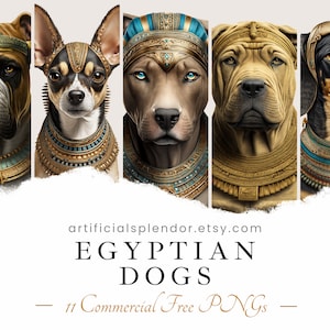 Egyptische hond clipart bundel, aquarel kunst, menselijke dierlijke PNG, digitale oude Egypte chihuahua verkleed als farao realistische Canine Beagle