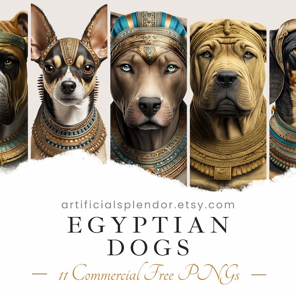 Bundle de cliparts chien égyptien, aquarelle, PNG animal humain, numérique Egypte ancienne Chihuahua déguisé en pharaon Beagle canin réaliste